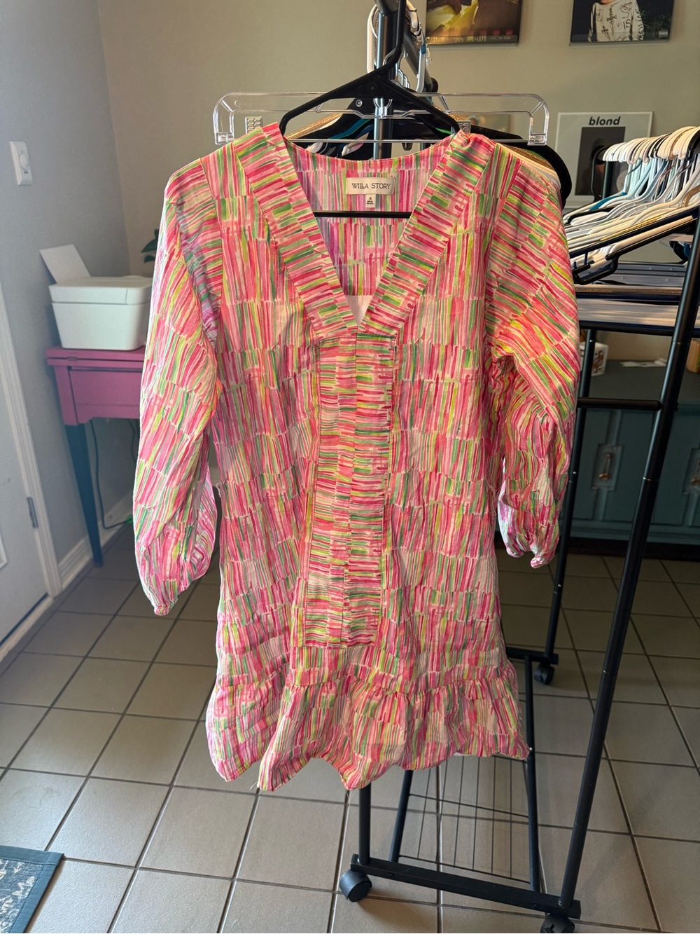 Vila Story Pink Multi-Stripe Mini Dress